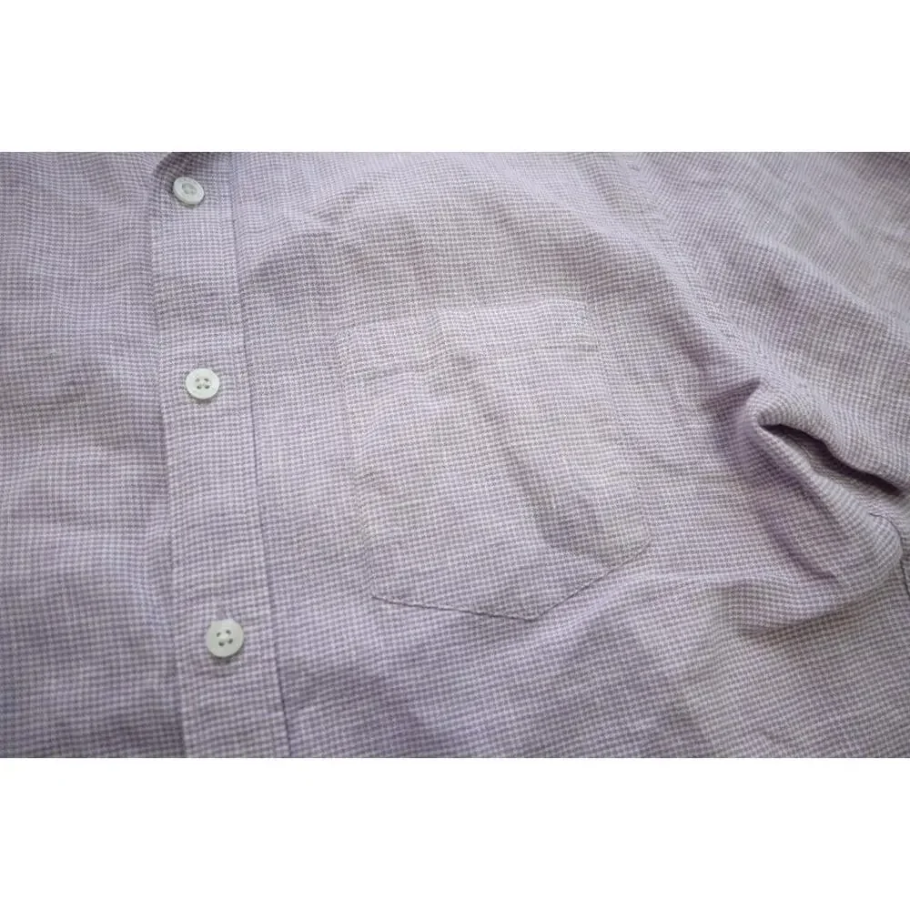 J Crew Button Up Dress Shirt Linen Blend Casual Plaid Short Sleeve‎ Mens Medium